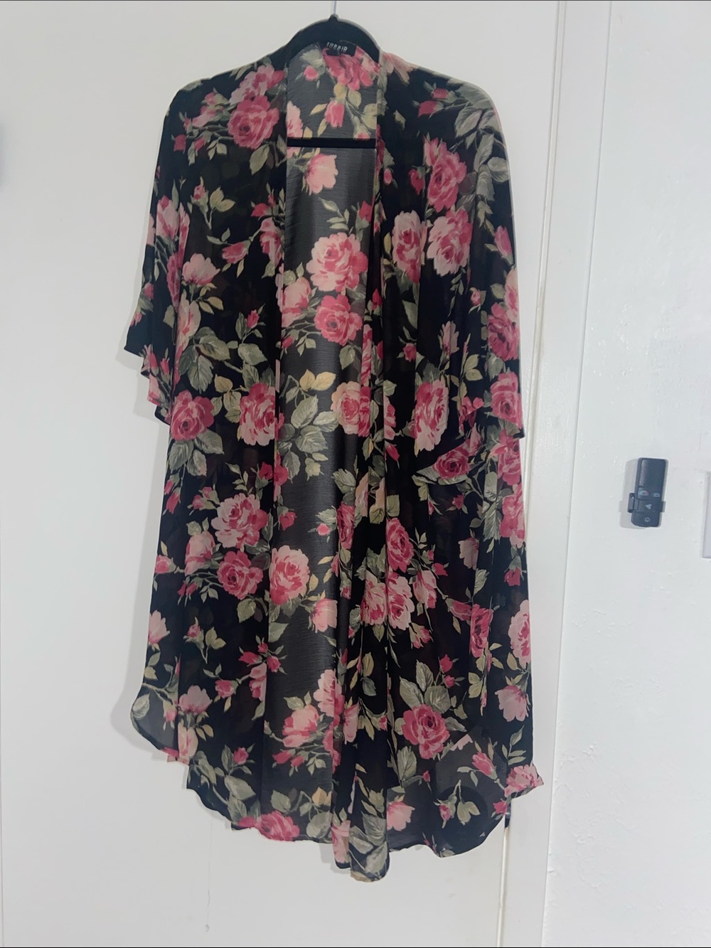torrid Black Floral Kimono with Pink Roses